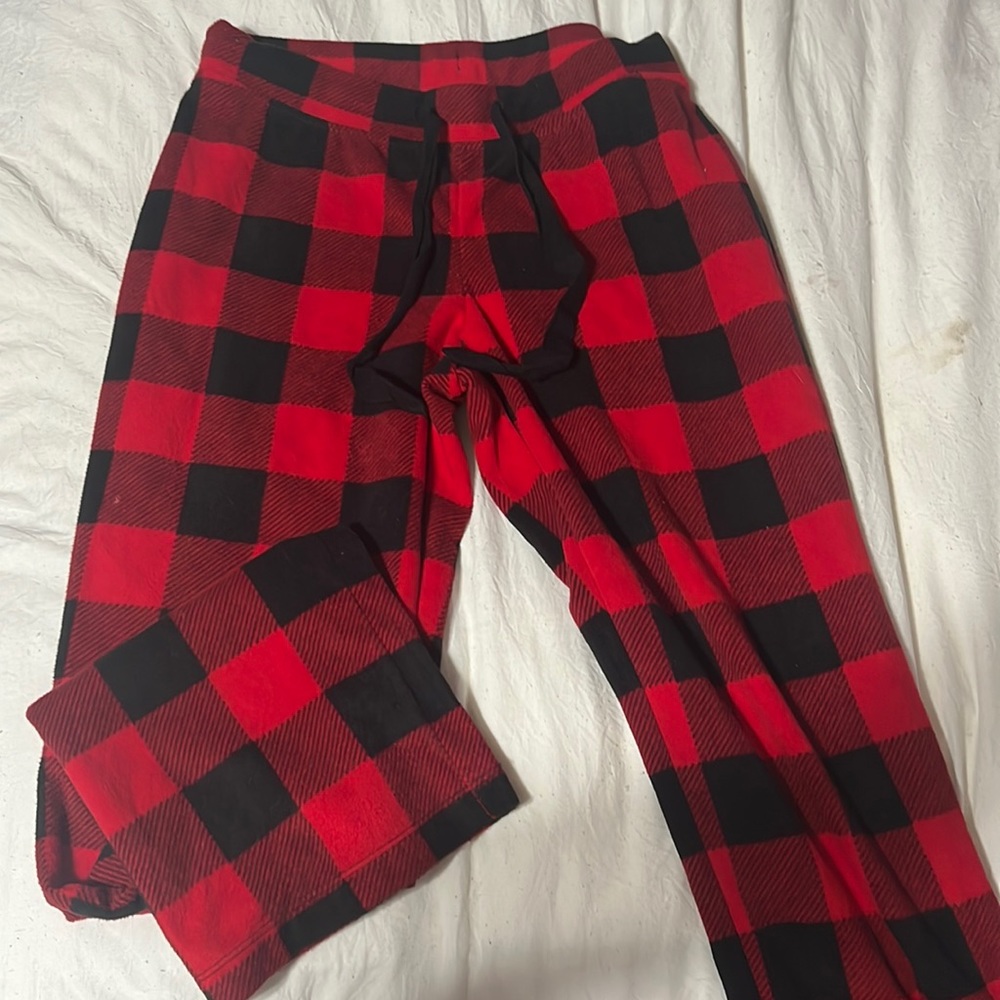 Red and black plaid pajama pants